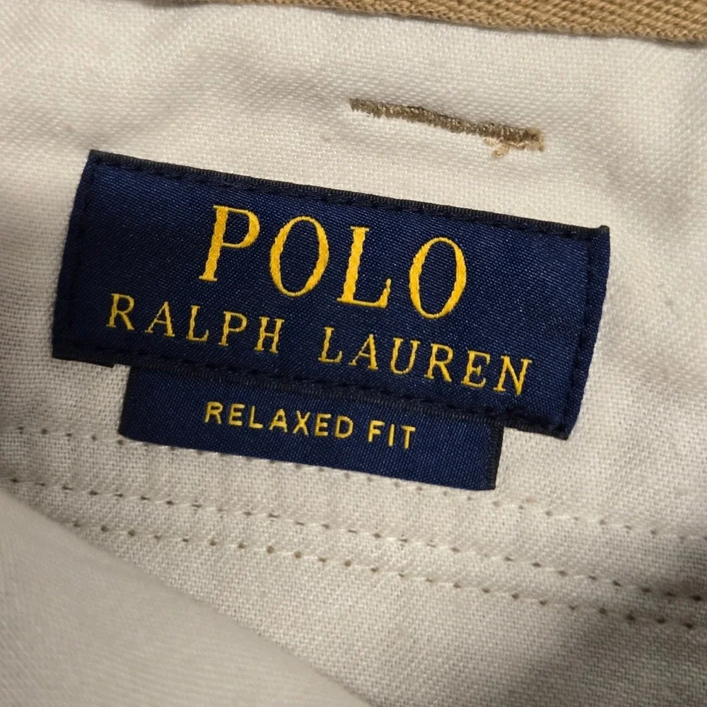 Polo Ralph Lauren Mens Relaxed Fit Cargo Shorts Khaki Tan Cotton 33x10 Blue Pony